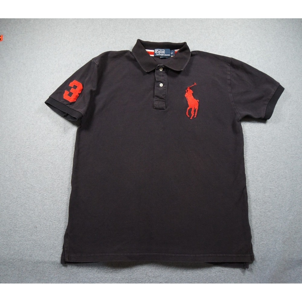 Vintage Polo Ralph Lauren Shirt Mens XLarge Black Big Pony Preppy Short Sleeve